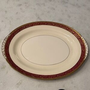 Cream and Burgundy Decorative Serving Platter with Gold Trim